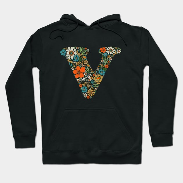 Hippie Floral Letter V Hoodie by zeljkica